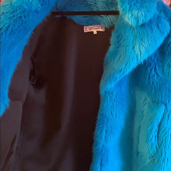 Diane Von Furstenberg Electric Blue Faux Fur Coat - Picture 3 of 4